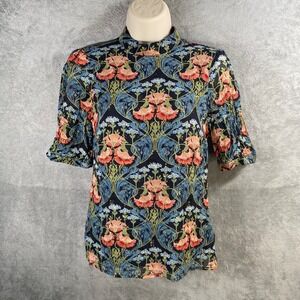 Anthropologie Top Size 2 Floral Mock Neck Blouse Boho Cottage Fairy‎ Grunge
